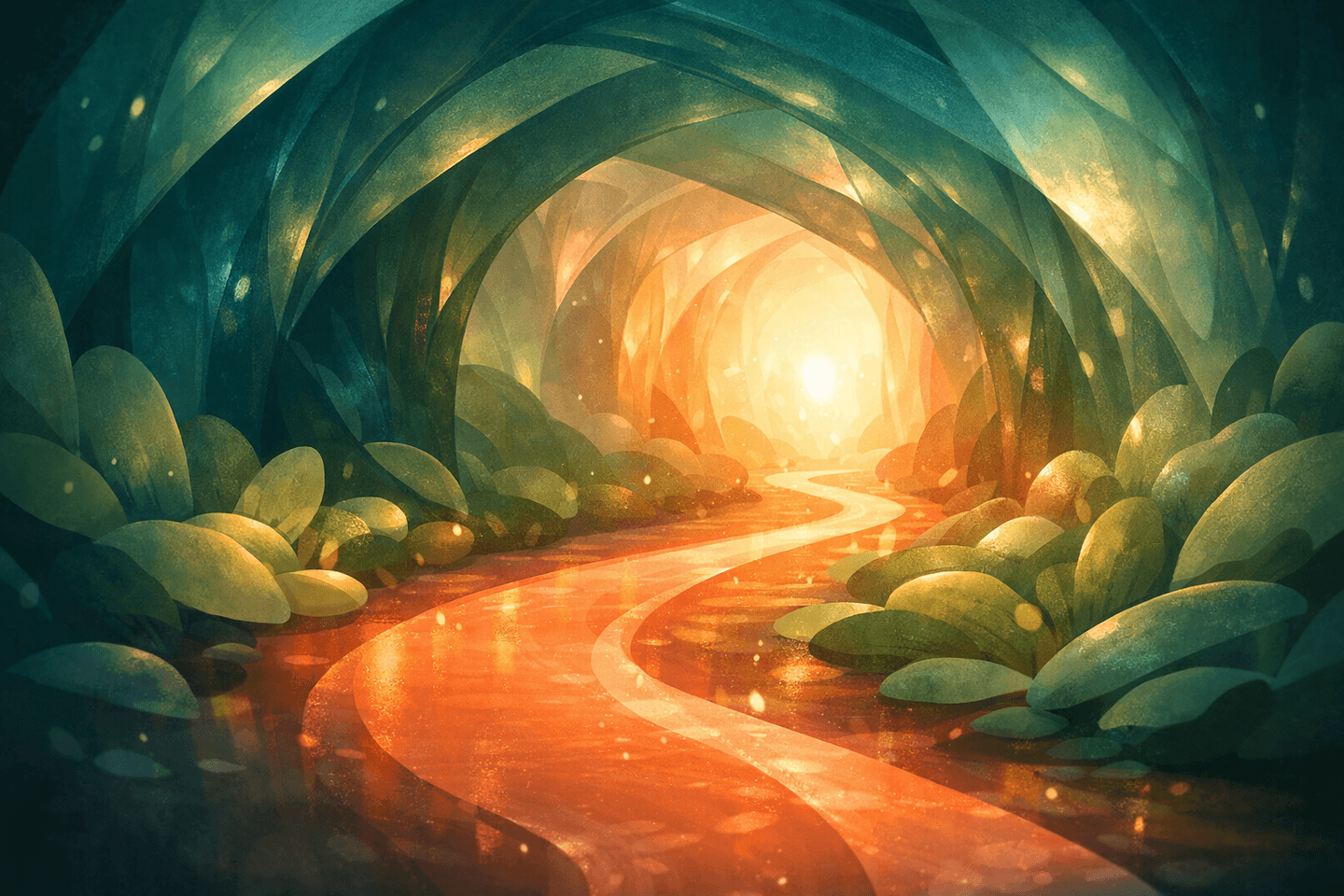 Abstract organic pathways representing guided healthcare navigation for families