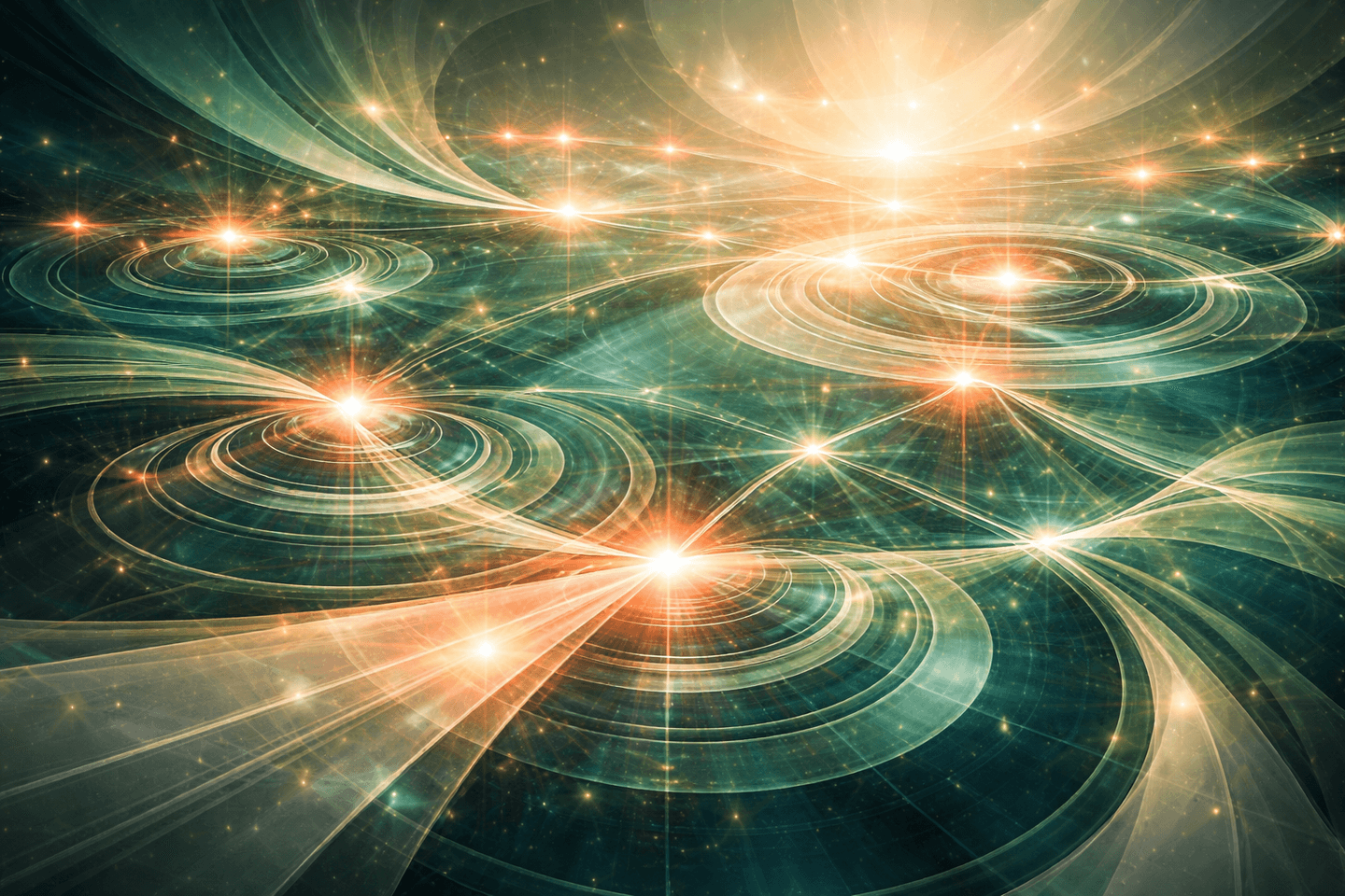 Synchronized geometric patterns representing coordinated hospital systems